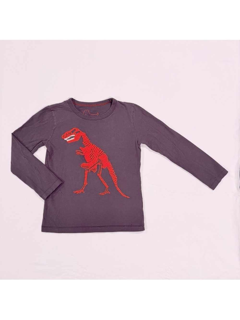Mini Boden Dinosaur Superstitch Tee Boys 5-6 Y Long Sleeve Shirt T-Rex Fossils